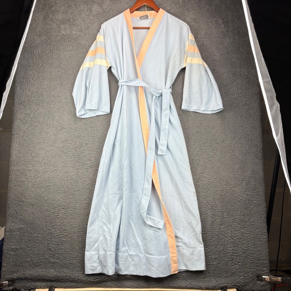 Henson Kickernick Vintage 70s‎ Blue Pastel Stripe Long Robe Dressing Gown